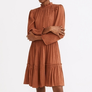 Mockneck Ruffle-Hem Mini‎ Dress in Cheetah Jacquard